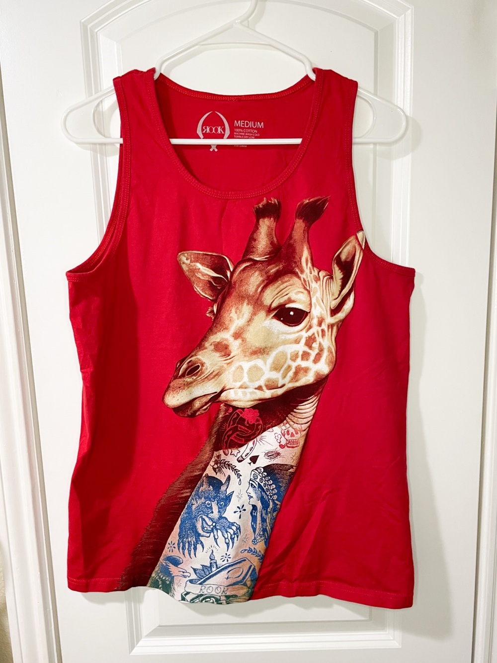 ROOK Red Giraffe Tattoo Graphic Design Tank Top